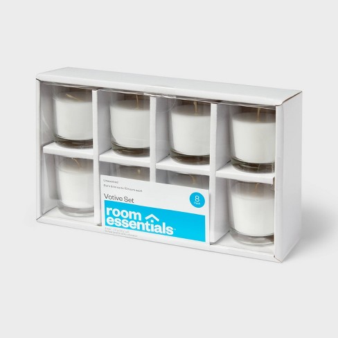 2.3" 8pk Unscented Votive Candle Set White - Room Essentials™: Paraffin ...