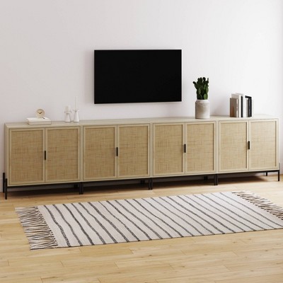 Andrew Light Oak and Rattan Storage Cabinet with Metal Legs