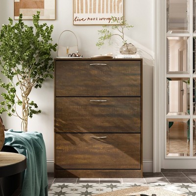 FUFU&GAGA Brown Modern Shoe Storage Cabinet with 3 Flip Drawers