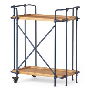 Eden Firwood and Iron Bar Cart - Antique Finish - Christopher Knight Home: Weather-Resistant, 2 Shelves - 1 of 4
