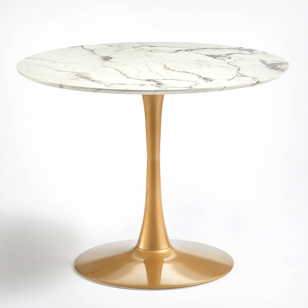 Photos - Garden & Outdoor Decoration angelo:HOME Kavitt Round Dining Table White/Gold: 42" MDF Top, Metal Pedestal Base, Seats 4