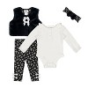 Nicole Miller Baby Girls 4 Piece Faux Fur Vest Set Egret/Black - 2 of 4