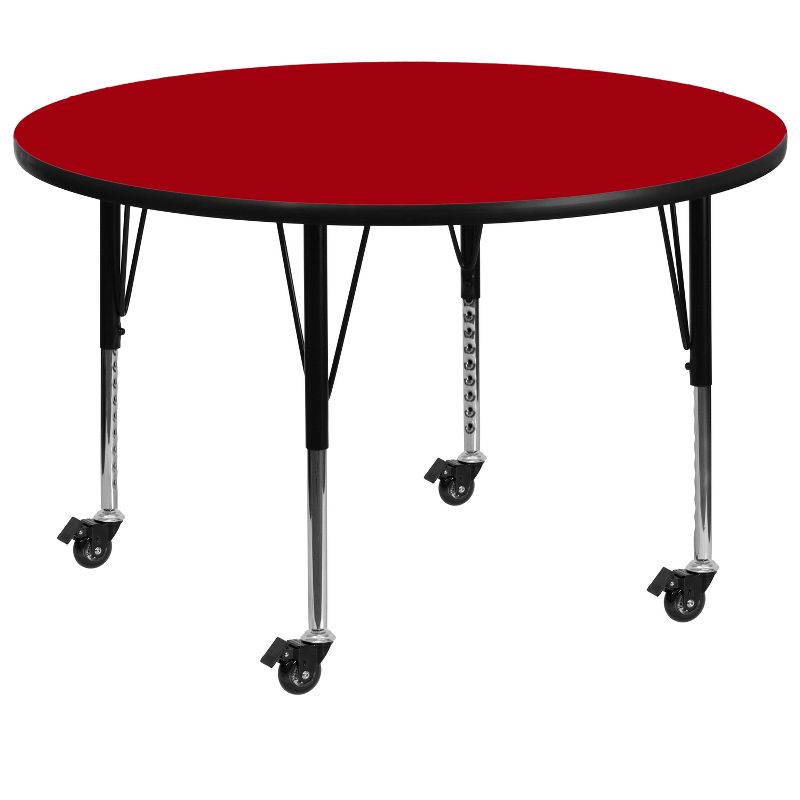 Emma and Oliver Mobile 48" Round Red Thermal Laminate Preschool Activity Table, 1 of 3