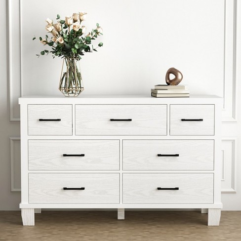 Emma + Oliver 3 Drawer Vertical Storage Dresser with White Wood Top & Gray  Fabric Pull Drawers