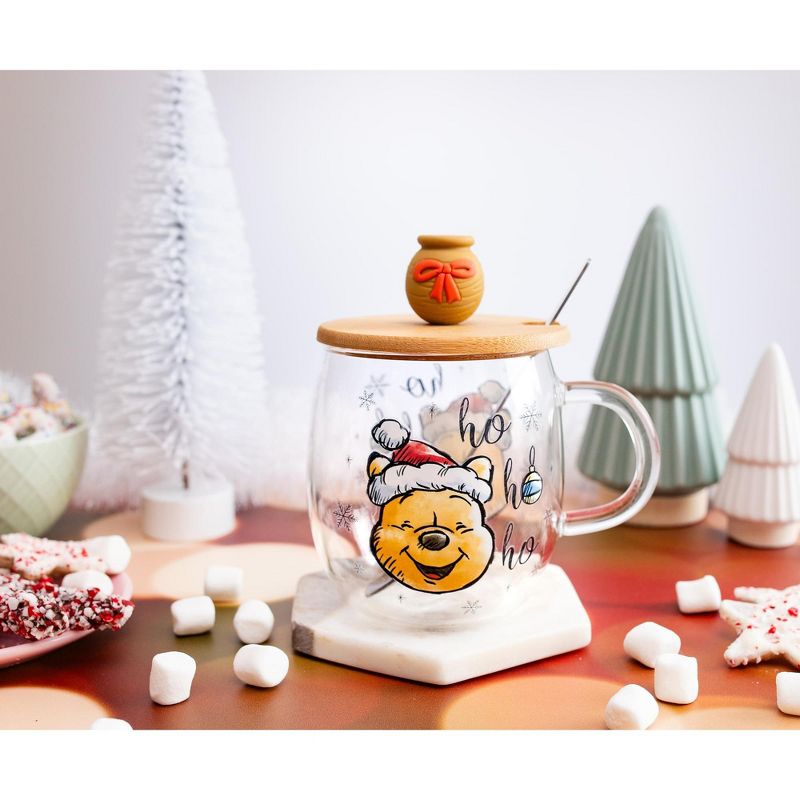 Silver Buffalo Disney Winnie the Pooh Holiday 17-Ounce Glass Coffee Mug With Lid and Spoon, 4 of 10