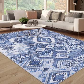 Vintage Area Rug Bohemian Washable Rug Soft Low Pile Rugs for Living Room Bedroom Dining Room