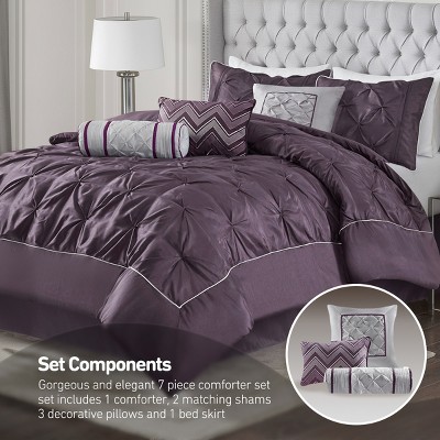 Madison Park 7Pcs Ultimate Touch BIAB Comforter Set, Solid Color Plain Weave Bedding Set with Matching Shams & Decorative Pillow, Plum, Queen — фото 3