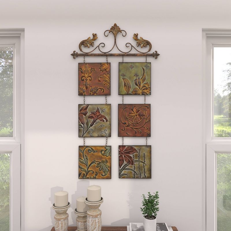 Metal Floral 6 Suspended Panels Wall Decor with Embossed Details - Olivia &#38; May, 3 of 13