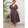 Plus Size Women's Flowy Tiered Maxi Dress - V-Neck, Short Sleeve & Waist Tie with Floral Print - 3 of 4