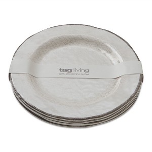 tagltd 9"x9" Veranda Cracked Glazed Solid Wavy Edge Melamine Salad Plate Dishwasher Safe Indoor Outdoor Ivory Set of 4 - 1 of 4