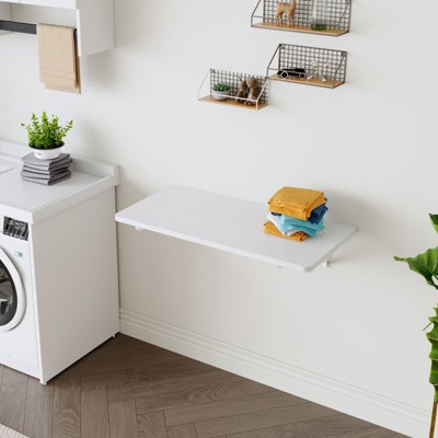 VisioGear Laundry Room Folding Table, Wall Mounted Folding Table for Small Spaces, Fold Down Desk, White, 31.5"*15.8"*6.5"