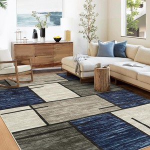 Modern Washable Rug - Non-Slip Geometric Pattern, Stain Resistant for Living Room, Bedroom, Office - 1 of 4