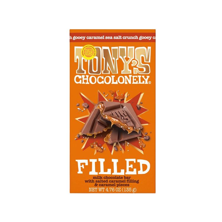 Tony's Chocolonely Gooey Milk Caramel Sea Salt Filled Chocolate Bar - 4.76oz, 1 of 7