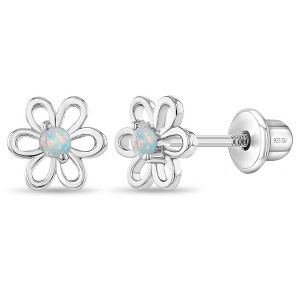 Girl's Spring Cubic Zirconia Flower Screw Back Sterling Silver Earrings - In Season Jewelry - 1 of 4