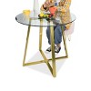 32" Hana Tempered Glass Top Modern Round Dining Table Gold 4 Point/Leg-Maison Boucle - 2 of 4