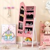 Tangkula Kids Jewelry Armoire Cabinet Freestanding Full Length Dressing Mirror with Large Capacity Pink/White - 3 of 4