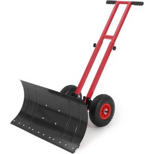 TackView Snow Shovel with Wheels, Heavy Duty Double Rod Wheeled Snow Pusher with Metal Blade, for Driveway Sidewalk Yard - 1 of 4