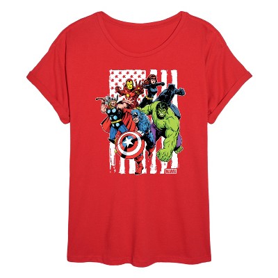 Women's - Marvel - Avengers American Flag Oversized Graphic T-Shirt