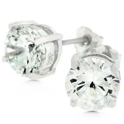 ShineHigh Sterling Silver Cubic Zirconia Round Stud Earrings for Women – Classic Rhodium-Plated Butterfly Back Studs in 4mm, 6.25mm, and 7mm Sizes