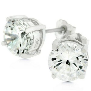ShineHigh Sterling Silver Cubic Zirconia Round Stud Earrings for Women – Classic Rhodium-Plated Butterfly Back Studs in 4mm, 6.25mm, and 7mm Sizes - 1 of 1
