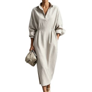 casual shirt dresses YESFASHION Womens Maxi Button Collared Elastic High Waist Drop Shoulder Side Slit Long Dress with Side Pockets M Apricot : Target Color:Pink (with shawl) louise-aw26 Women's Puff Sleeve Mini Striped dress and a variety of