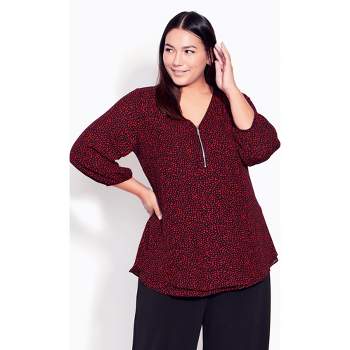 Women's Plus Size Meila Zip Print Top - red fleck | AVENUE