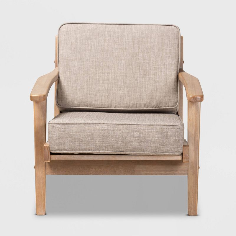 Sigrid Fabric Upholstered Wood Armchair Light Gray/Antique Oak - Baxton Studio, 3 of 10