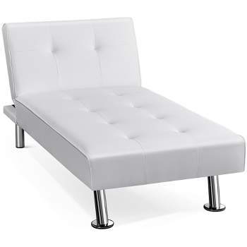 Yaheetech Faux Leather Convertible Futon Sofa Chaise Lounge with Metal Legs for Living Room