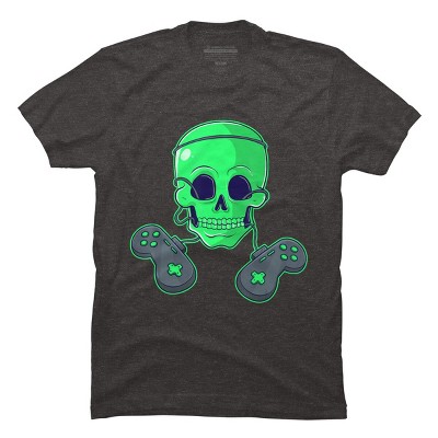 Men's Design By Humans Halloween Skeleton Skull Crossbones Video Gamer By TaiHan T-Shirt