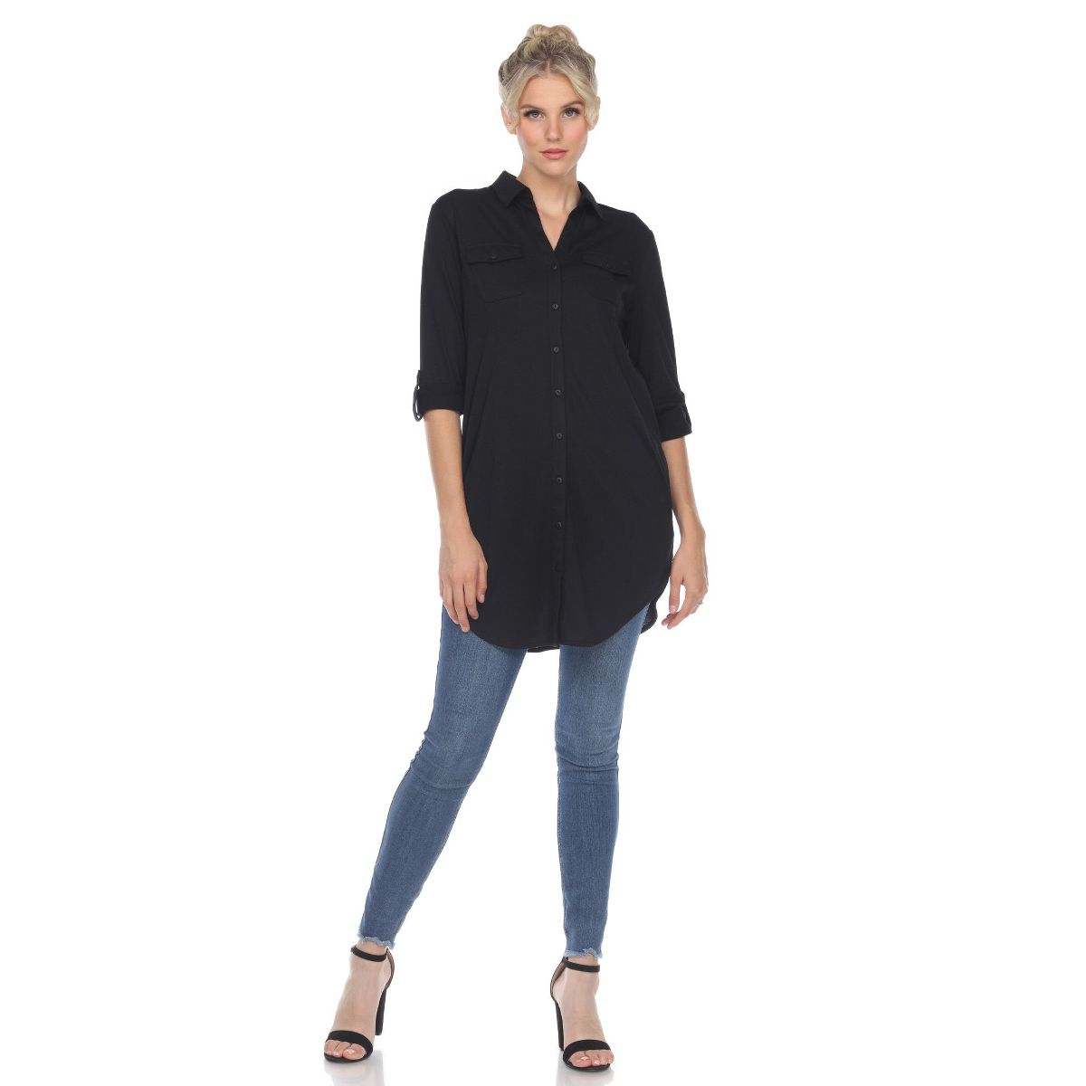 Women's Stretchy Button-Down Tunic - White Mark - thumbnail 2