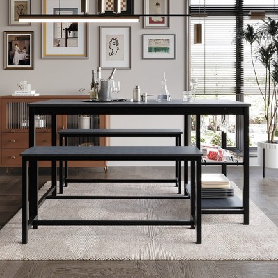 Black Metal 3-Piece Dining Set with Wine Storage