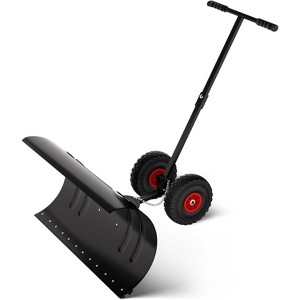 29" Wheeled Snows Shovel,Heavy-Duty 2-Wheel Snow Shovel with Adjustable Height T-Shaped Handle - 1 of 4