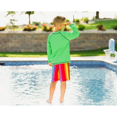 City Threads Boys Recycled Polyester UPF 50+ Soft Stretch Below-the-Knee Printed Swim Board Shorts | Blue Hawaii - 8Y — фото 3