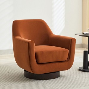 U-shaped Fully Assembled 360° Swivel Chair, Velvet Accent Chair Armchair,Round Barrel Swivel Chair for Living Room Bedroom-Cuddlewood - 1 of 4