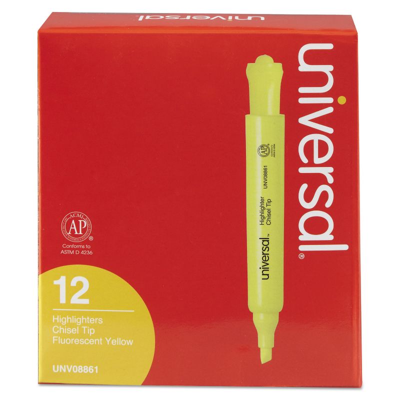 UNIVERSAL Desk Highlighter Chisel Tip Fluorescent Yellow Dozen 08861, 1 of 8