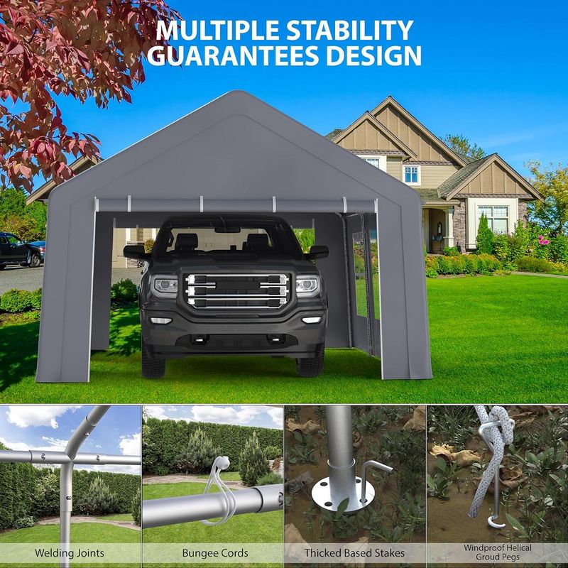 WhizMax Carport & Party Tent, Heavy Duty Portable Garage Car Port Canopy with 4 Roll-up Doors & 4 Windows, 3 of 10