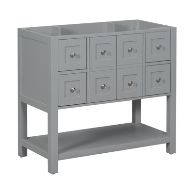 Vynxaria 36" Gray Freestanding Bathroom Storage Cabinet with Soft-Closing Doors and Drawers