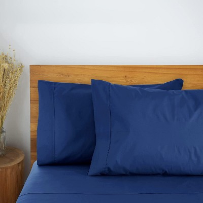 Navy Blue Cotton Satin Standard/Queen Pillowcase Set