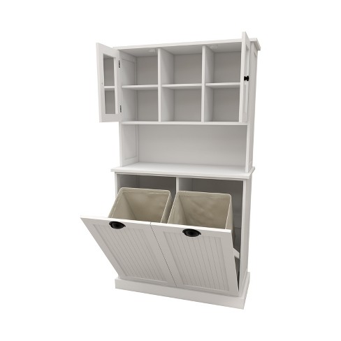 Dexmalle Two-Compartment Tilt-Out Dirty Laundry Basket Tall Bathroom Cabinet - image 1 of 4