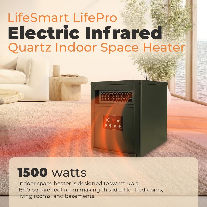 LifeSmart LifePro 1500W Portable Electric Infrared Quartz Indoor Space Heater with 6 Adjustable Heating Elements and Remote Control, Black, 4 of 7