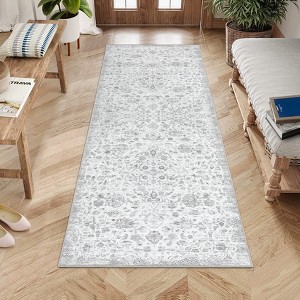 Coucheta Vintage Washable Area Rug, Low Pile Carpet, Non-Slip Rubber Backing, Soft Distressed Flower Accent Rug for Living Room, Bedroom, Office - 1 of 4