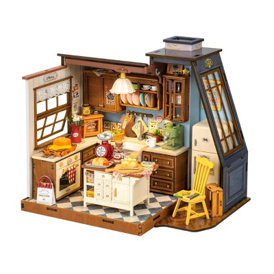 ROBOTIME 3D Puzzles Baking Kitchen DIY Miniature Dollhouse Wooden Toy, Decorative Toys, Holiday Gifts for Adult Child, Multicolored, 5.9"*8.66"*7.28"