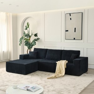 110" Cloud Modular Sectional Sofa, Boneless Corduroy Couch with Ottoman & 2 Pillows, 3-Seater, No Assembly, L-Shaped Sofa for Living Room - 1 of 4