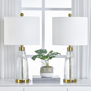 Maxax  Clear Glass Table Lamp with USB Charging,Ribbed Glass Desk Lamp for Bedroom, Living Room - 1 of 4