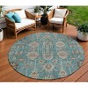 Teal Blue Aqua And Beige Oriental Washable Indoor Outdoor Area Rug - 2 of 4