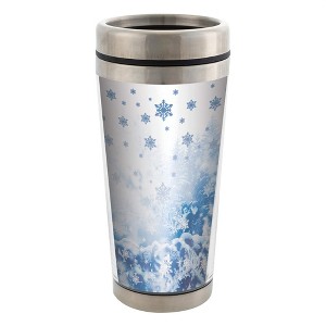 Snowflake and Winter Scene 16 Oz Stainless Steel Travel Mug with Lid - 1 of 2