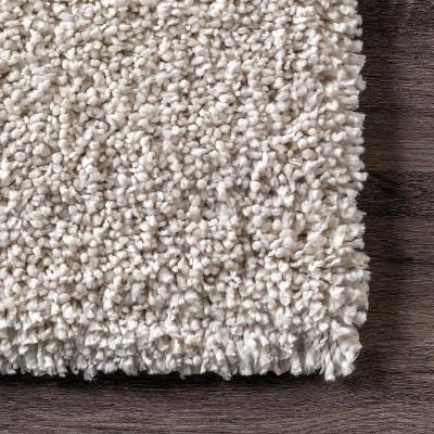 White Synthetic Square Shag Rug, 5' 3"