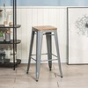 Set of 4 Gray Metal and Wood Chairs, Exotic Boho , Dining Room - 2 of 4