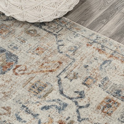Cream and Terra Synthetic Medallion Washable Area Rug