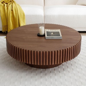 NicBex Round Fluted Coffee Table for Living Room,Modern Handcraft Drum Center Table,Circle Wooden End Table - 1 of 4